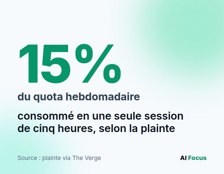 15 pour cent : une séance de cinq heures aurait consommé selon la plainte environ 15% du quota hebdomadaire.