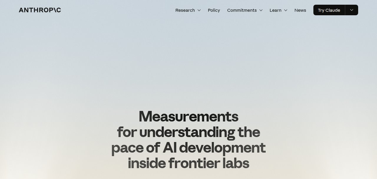De publicatie 'Measurements for understanding the pace of AI development inside frontier labs' van The Anthropic Institute.