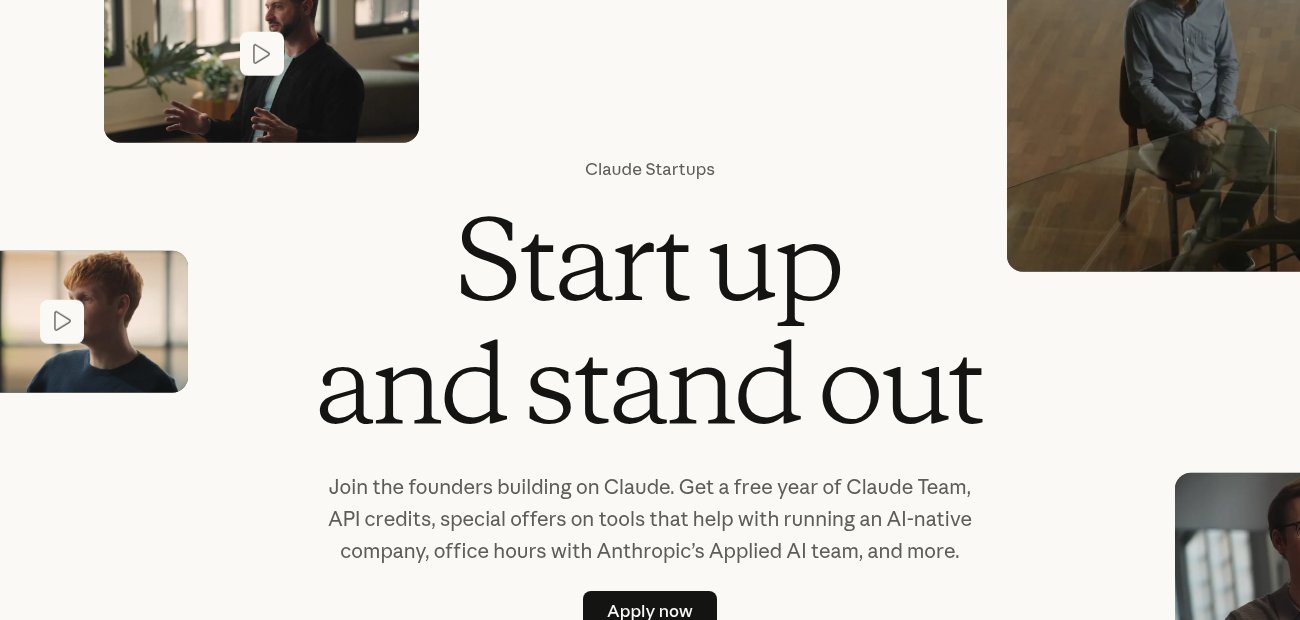 De pagina van het Claude Startups-programma op claude.com.