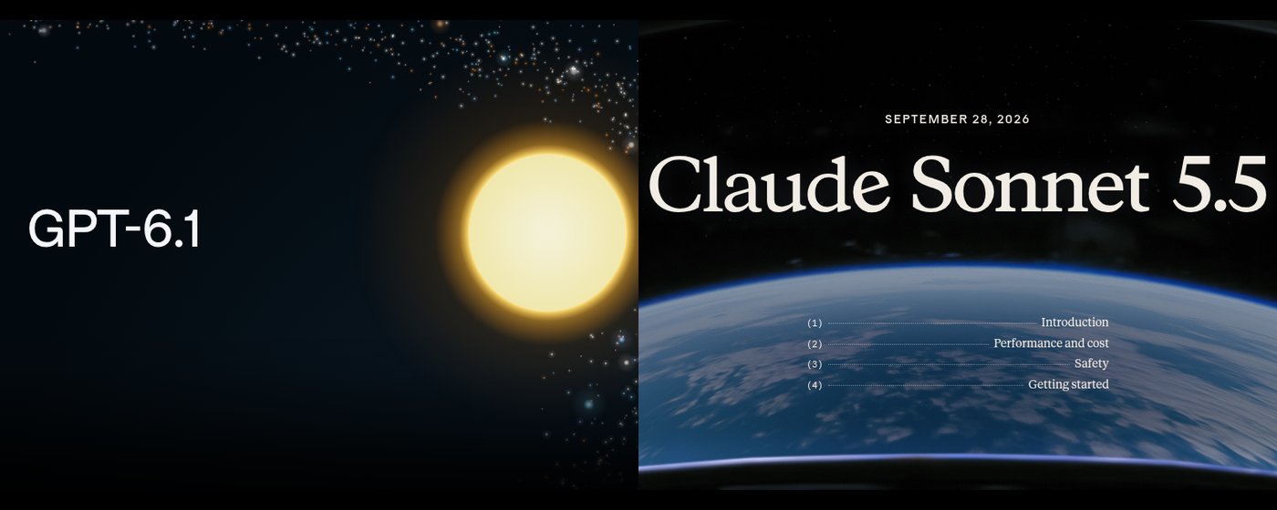De aankondigingspagina's van GPT-6.1 Sol (OpenAI) en Claude Sonnet 5.5 (Anthropic) naast elkaar.