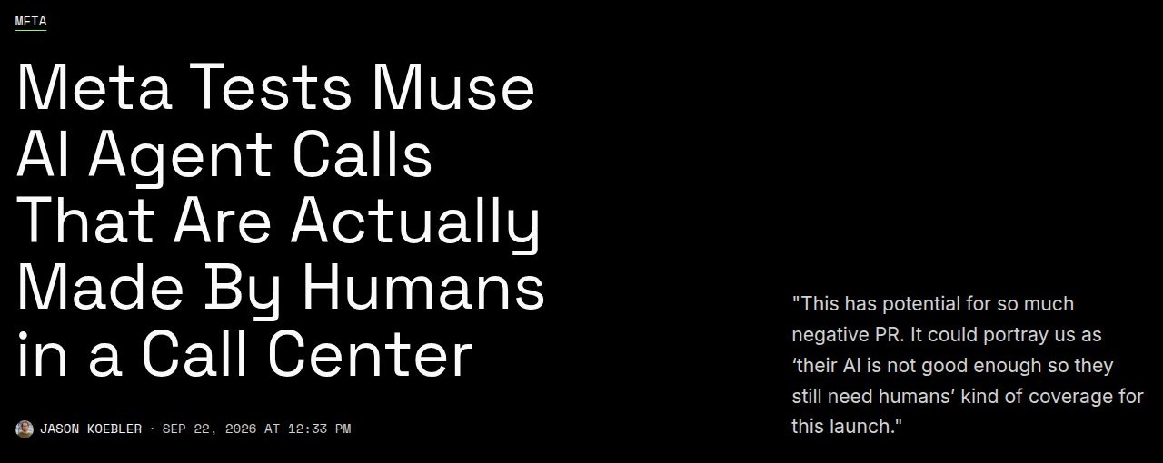 De kop van het 404 Media-artikel over Muse-gesprekken die door mensen in een callcenter worden gevoerd.