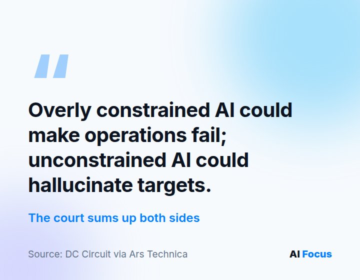 The court summarizing both sides' risks: overly constrained AI could cause military operations to fail; unconstrained AI could hallucinate wrong targets for lethal force.